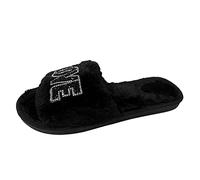 Women's Shoes Socks Shoes Fashion Winter Women Slippers Flat Bottom Non-slip Lace Open Rhinestone Letter Solid Color Slip On Comfortable Shoes Women With Heel, Black, 6 UK