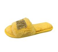 Women's Shoes Socks Shoes Fashion Winter Women Slippers Flat Bottom Non-Slip Lace Open Rhinestone Letter Solid Color Slip On Comfortable Shoes Women With Heel, Yellow, 39 EU