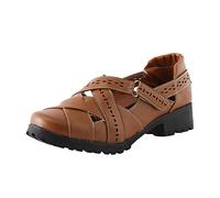Women's Shoes Summer 2026 Leisure Women's Four Seasons Plain Non-Slip Square Heels Round Toe Sandals Elegant Breathable Outdoor Lightweight Shoes, brown, 8 UK