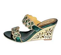 Womens Shoes Summer Beach Rhinestone Dress Sandals Comfortable Gladiator Bohemia Slip On High Heels Sandals Shoes