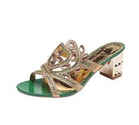 Women's Shoes, Summer Women's Fashion Heel Fish Thick Mouth Slippers Sandals High Rhinestone Heels for Women Shoes Mules Worn, Green, 5 UK