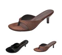 Women's Shoes Toe Separator and Heel H - Flip Flops with Kitten Heel Slippers with Toe Separator Temperament Summer Shoes for Slip-On Peeptoes for Summer Outfits, brown, 6 UK
