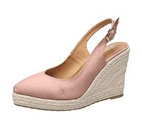Women's Shoes Wedge Heel - Women's Shoes Comfortable Breathable Closed Toe Sandals Elegant Platform Sandals Fashion Straw Woven Slippers Lightweight Walking Casual Slippers, Rose Gold, 8 UK