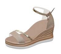 Women's Shoes Width H 39 Women's Sandals with Glitter Straps and Wedge Heel Shoes Yellow Ladies Elegant, gold, 4 UK