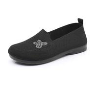 Womens Shoes Women's Floral Embroidered Knitted Flat Shoes Casual Breathable Knitted Slip On Loafers National Style Soft Bottom Walking Shoe Black
