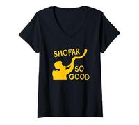 Womens Shofar So Good Rosh Hashanah Fun Jewish New Year Apple Honey V-Neck T-Shirt