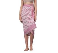 Women's Short 100% Cotton Hand Block Sarongs Beach Wrap Sheer Bikini Colors Wraps Chiffon Cover Ups for Swimwear Sarong Skirt (Pink & white)