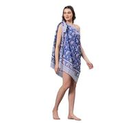 Women's Short 100% Cotton Hand Block Sarongs Beach Wrap Sheer Bikini Colors Wraps Chiffon Cover Ups for Swimwear Sarong Skirt (Blue & White)