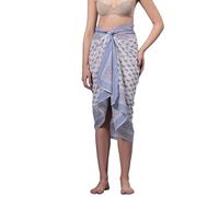 Women's Short 100% Cotton Hand Block Sarongs Beach Wrap Sheer Bikini Colors Wraps Chiffon Cover Ups for Swimwear Sarong Skirt (Aqua1)