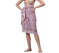 Women's Short 100% Cotton Hand Block Sarongs Beach Wrap Sheer Bikini Colors Wraps Chiffon Cover Ups for Swimwear Sarong Skirt (Grey & Red)