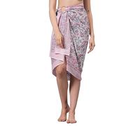 Women's Short 100% Cotton Hand Block Sarongs Beach Wrap Sheer Bikini Colors Wraps Chiffon Cover Ups for Swimwear Sarong Skirt (Pink & Green)