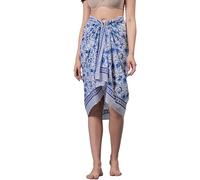 Women's Short 100% Cotton Hand Block Sarongs Beach Wrap Sheer Bikini Colors Wraps Chiffon Cover Ups for Swimwear Sarong Skirt (Light Blue)