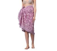Women's Short 100% Cotton Hand Block Sarongs Beach Wrap Sheer Bikini Colors Wraps Chiffon Cover Ups for Swimwear Sarong Skirt (White & Pink)