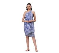 Women's Short 100% Cotton Hand Block Sarongs Beach Wrap Sheer Bikini Colors Wraps Chiffon Cover Ups for Swimwear Sarong Skirt (Blue and White)