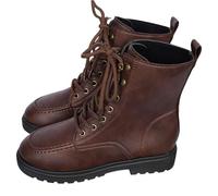 Women's Short Ankle Boots Chunky Low Heel Round Toe Boots Comfortable Lace Up Booties Ladies PU Leather Low Heeled Anti-Slip Short Barrel British Style Booties Brown