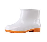 Women's Short Ankle Waterproof Wellies Glossy PVC Rain Boots - Non Slip Deep Tread Garden Wellingtons Lightweight Comfortable for Gardening Dog Walking Muddy Wet Weather Outdoor Wear White