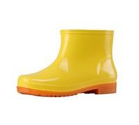 Women's Short Ankle Waterproof Wellies Glossy PVC Rain Boots - Non Slip Deep Tread Garden Wellingtons Lightweight Comfortable for Gardening Dog Walking Muddy Wet Weather Outdoor Wear Yellow