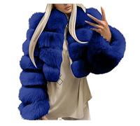 Women's Short Artificial Fur Coat Plus Size Faux Fur Thick Jackets Casual Solid Splicing Outerwear Chav Coat Bubble Long Sleeve Teddy Bear Fur Coat Female Row Short Outerwear Open Front Jacket Blue