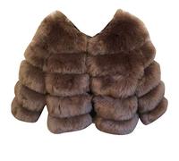 Women's Short Artificial Fur Coat Splicing Casual Solid Thick Outerwear Faux Fur Thick Outerwear Cardigan Jacket Coffee XXL