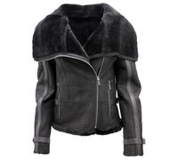 Women's Short Black Merino Sheepskin Aviator Leather Jacket