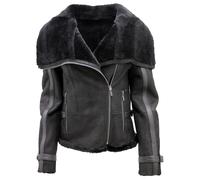 Infinity Leather Womens Merino Sheepskin Aviator Jacket-Asmara - Black - Size 8 UK
