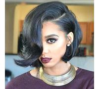 Women's short black side-parted wig,Short Hair Wigs for Black Women Pixie Wig Bob Wig Side Part Realistic Looking Hair Wig, Daily Party Cosplay Use.