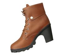 Women's Short Boots 2024 Autumn And Winter New Europe And The States And The States Foreign Trade Big Yards Short Boots High Heeled Round Head Thick With Mart Womens Winter Boots (Brown, 6)
