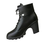 Women's Short Boots 2024 Autumn And Winter New Europe And The States And The States Foreign Trade Big Yards Short Boots High Heeled Round Head Thick With Mart Womens Winter Boots (Black, 7)