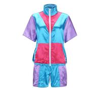 Women's Short Carnival Disco Retro Party Stage Clothing 80s and 70s Clothing Sportswear Jacket Trousers Set, sky blue, L