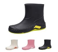 Women's Short Chelsea Wellies, Slip-On Wide Fit Rain Boots Anti-Slip Rubber Sole Ankle Work Shoes Waterproof Garden Shoe Fashion Comfortable Welly Boots for Campus Gardening Outdoor Commuting Size 4