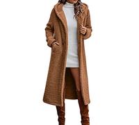 Women's Short Coat Faux Wool Long Sleeve Jacket with Hood Long Outwear Elegant Plain Open Cardigan Women Fashion Teddy Fleece Coat Warm Fur Coat, brown, M