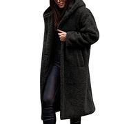 Women's Short Coat Faux Wool Long Sleeve Jacket with Hood Long Outwear Elegant Plain Open Cardigan Women Fashion Teddy Fleece Coat Warm Fur Coat, black, S