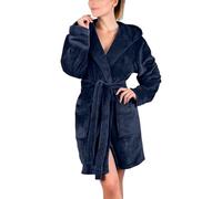 Womens Short Dressing Gown Fleece Plush Robe Printed Fluffy Fuzzy Warm Cozy Wearable Bathrobe Shower Spa Wrap Robes Ladies Housecoats Blue S