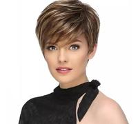 Women's short fluffy wig Pixie Cut Hair Color Mixing Wig With Bangs Heat resistant Glueless Wig Stylish Fluffy Wig Suitable for ladies' daily parties Wear