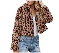 Women's Short Fur Jacket with Hood Winter Jacket Fashionable Leopard Print Fur Jacket Winter Long Sleeve Transition Jacket Cardigan Winter Coat Fur Coat Loose Plus Size Faux Fur Jacket Outdoor Jacket,