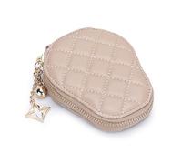Women's Short Genuine Leather Card Holder with Embroidered Diamond Pattern - Stylish Mini ID Wallet (Apricot)