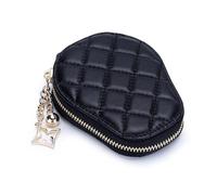 Women's Short Genuine Leather Card Holder with Embroidered Diamond Pattern - Stylish Mini ID Wallet (Black)