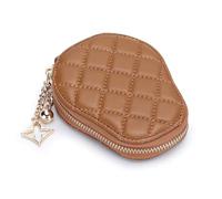 Women's Short Genuine Leather Card Holder with Embroidered Diamond Pattern - Stylish Mini ID Wallet (Brown)