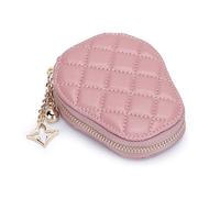 Women's Short Genuine Leather Card Holder with Embroidered Diamond Pattern - Stylish Mini ID Wallet (Pink)