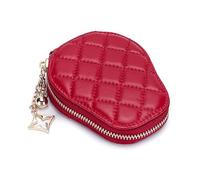 Women's Short Genuine Leather Card Holder with Embroidered Diamond Pattern - Stylish Mini ID Wallet (red)