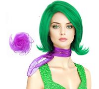 Women's Short Green Cosplay Wig Set with Scarf & False Eyelashes, Ideal for Halloween, Anime Cosplay, Adults, Green