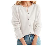 Women's short jacket, long sleeve, cardigan, women's winter round neck, casual, slim fit, chic and elegant, solid colour, comfortable open front jumper, everyday, pass-through, knitted coat