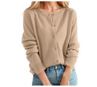 Women's short jacket, long sleeve, cardigan, women's winter round neck, casual, slim fit, chic and elegant, solid colour, comfortable open front jumper, everyday, pass-through, knitted coat