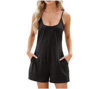 Womens Short Jumpsuit with Pockets Sleeveless Round Neck Loose Short Playsuits Solid Wide Leg Summer Rompers Casual Baggy Pants Dark Gray
