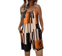 Womens Short Jumpsuits UK Ladies Summer Romper All in One Petite Jumpsuit Plus Size Sleeveless Casual Romper Floral Print Boho Shorts Overalls Baggy Beach Holiday Vacation Playsuits with Pocket