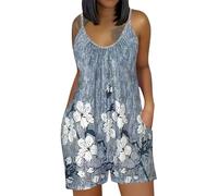 Womens Short Jumpsuits UK Ladies Summer Romper All in One Petite Jumpsuit Plus Size Sleeveless Casual Romper Floral Print Boho Shorts Overalls Baggy Beach Holiday Vacation Playsuits with Pocket