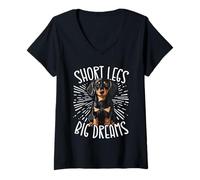 Womens Short Legs Big Dreams Cute Dachshund V-Neck T-Shirt
