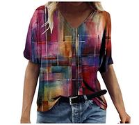 Women's Short Printed Fashion Tops Summer Crew Neck Sleeve Tee Neon, purple, L
