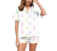 Women's Short Pyjama Set, Pjs Two-Piece Shorty Sleepwear Set, Lapel Collar with Button Placket, Homewear, Casual, Comfortable Short Sleeve T-Shirt and Sleep Shorts, Negligee Print, Halloween