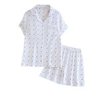 Women's Short Pyjamas, Muslin Pyjamas, Two-Piece Shorty Sleepwear with Buttons, Lapels, Loungewear, Lightweight, Leisure, Short Sleeve T-Shirt and Pyjama Bottoms, Print Halloween